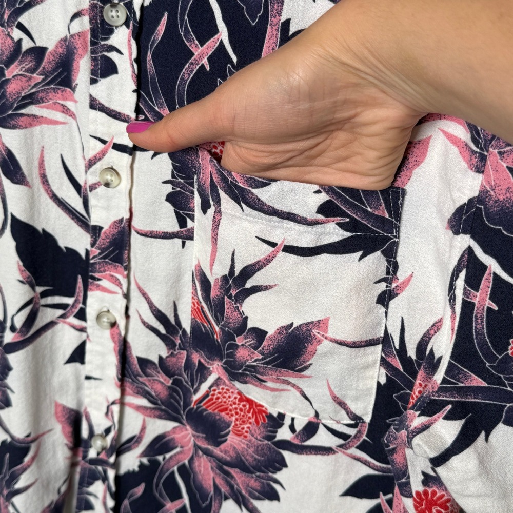 Topman Mens XL Floral Button Up Shirt Short Sleeve White Navy Red Cotton Casual - Picture 4 of 7
